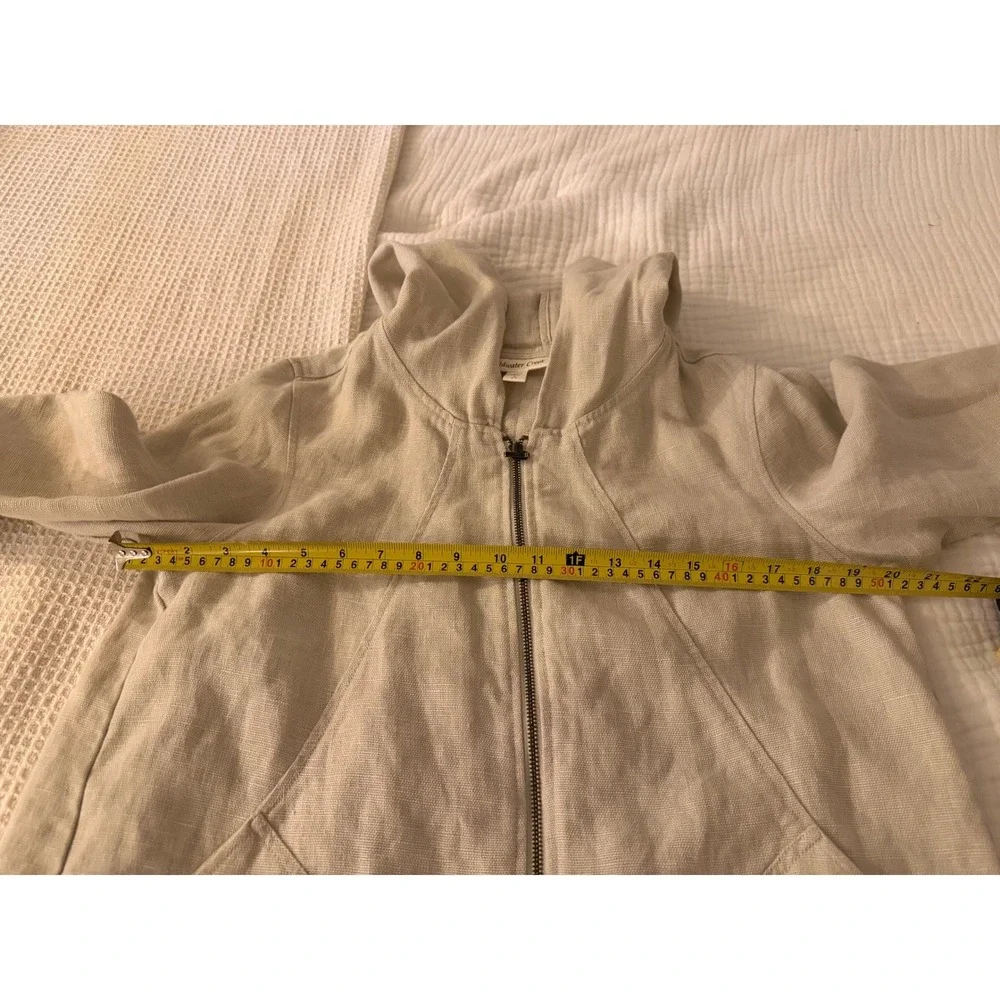 Coldwater Creek Beige 100% Linen Full Zip Hooded Jacket 3/4 Sleeve Small Travel
